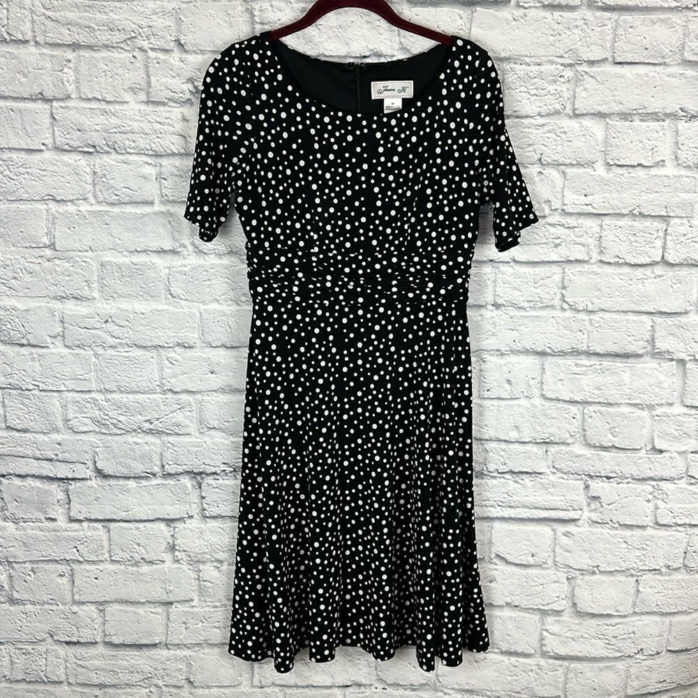 Jessica H Black Midi Dress White Polka Dots Size 6 Petite